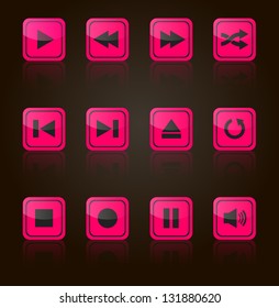 Media player square buttons collection. Vector design elements