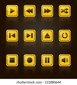 Media player square buttons collection. Vector design elements