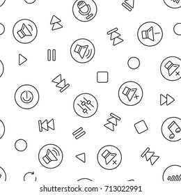 Media player symbols seamless pattern. Tiling textures with thin line black and white icon set