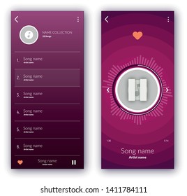 Media player. Template design. UI app design. Vector illustration smartphone screen. 