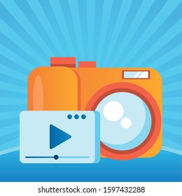 media player template with play button and camera photographic vector illustration design