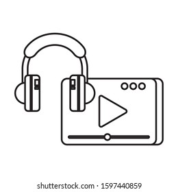 media player template with play button and earphones vector illustration design