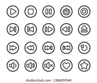 media player thin line button icon set,vector and illustration