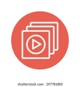 Media player thin line icon for web and mobile minimalistic flat design. Vector white icon inside the red circle.