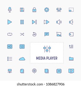 Media player - thin line website & application button. simple and minimal vector button collection.
