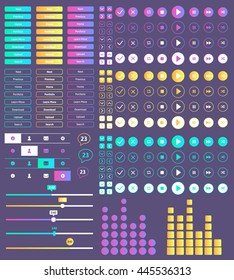 Media Player UI Elements with loading bar and additional movie buttons. Blue color. Modern classic white style. This vector illustration design element saved in 10 eps