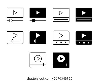 Video Media Player UI Icon Set Sólido y Línea de Audio Colección de Estilo de Vector