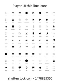 Media player UI icons set for mobile and PC. web media player icons pack.