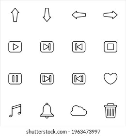Media player UI icons set vector graphic illustration