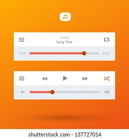 Media Player UI interface with loading bar and additional movie buttons. Orange color. Modern classic white style. This vector illustration design element saved in 10 eps