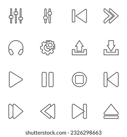 Media player UI line icons set, outline vector symbol collection, linear style pictogram pack. Signs, logo illustration. Set includes icons as video and audio player interface, play button, pause