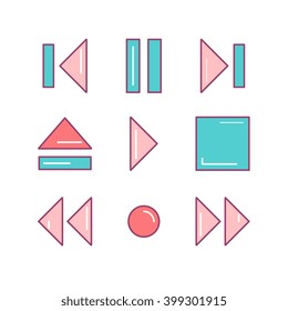 media player user interface sings set. Thin line art icons. Flat style illustrations isolated on white.