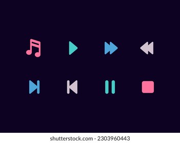 Media player vector icon set. Music and video player interface icons.