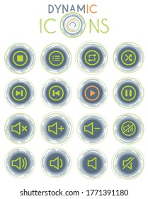 Media player vector icons on white background with dynamic lines for animation for web and user interface design