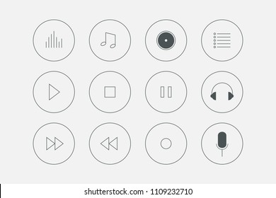 Media Player Vector Icons Set, Video player icon set. Media player collection, simple black and white web symbols for video formats and content. A set of icons for websites, applications, games. 