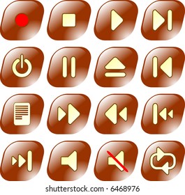 Media player vector iconset. Brown color version. Each button is on its own layer.