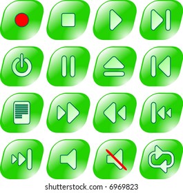 Media player vector iconset. "Green grass" version. Each button is on its own layer.