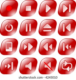 Media player vector iconset. Ruby red version. Each button is on its own layer.