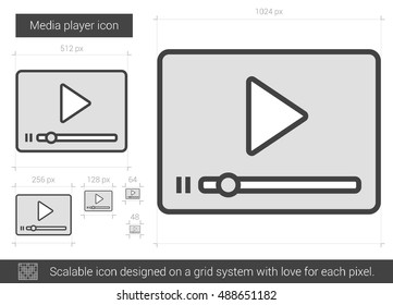 Media player vector line icon isolated on white background. Media player line icon for infographic, website or app. Scalable icon designed on a grid system.