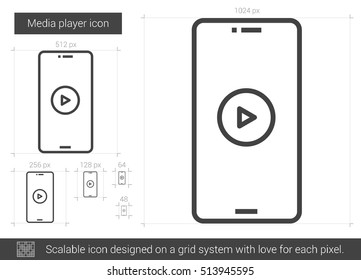 Media player vector line icon isolated on white background. Media player line icon for infographic, website or app. Scalable icon designed on a grid system.