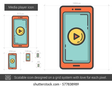 Media player vector line icon isolated on white background. Media player line icon for infographic, website or app. Scalable icon designed on a grid system.