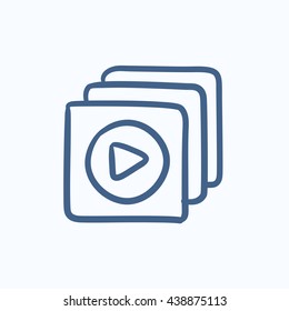 Icono de esbozo vectorial del reproductor de medios aislado en el fondo. Icono del reproductor de medios dibujado a mano. Icono de esbozo del reproductor de medios para infografía, sitio web o aplicación.