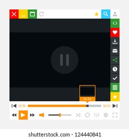 Media player with video loading bar and additional movie buttons. Variation 02 - Orange color. New minimal metro cute style. Simple solid plain flat tile. Vector illustration web design element 8 eps