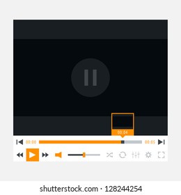 Media player with video loading bar. Variation 02 (orange color). New modern minimal metro cute style. Simple solid plain flat tile. This vector illustration web design element saved in 8 eps