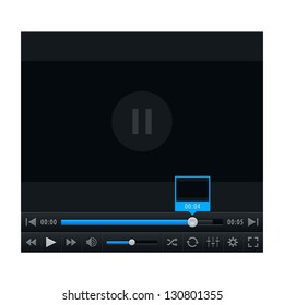 Media player with video loading bar. Contemporary classic dark style. Variation 02 (color blue). Vector illustration web design element saved in 10 eps