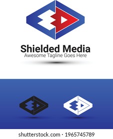 media player or video logo with m letter concept