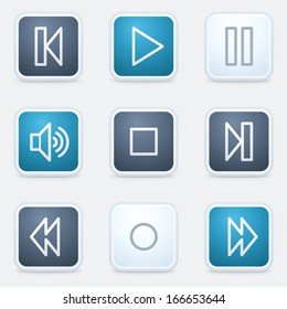 Media player web icon set, square buttons