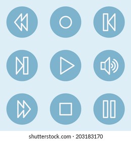 Iconos web del reproductor de medios, botones azules