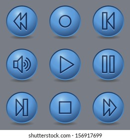 Media player web icons, circle blue buttons