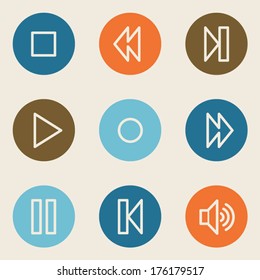 Media player web icons , color circle buttons