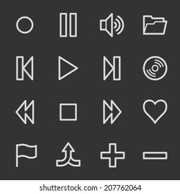Iconos web del reproductor de medios, conjunto gris