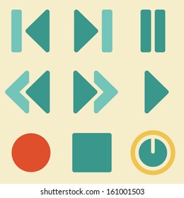Media player web icons retro color series
