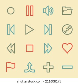 Media player web icons, retro color