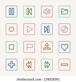 Media player web icons set