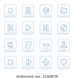 Media player web icons,  white square buttons