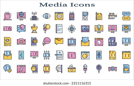 Media podcast icons set. Set of blogger and influencer essentials icons. Gradient style icon bundle. Vector Illustration