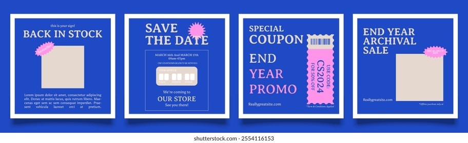 Media post editable post template, classic minimalist style. Blue background design. Promotion of business promo posts.