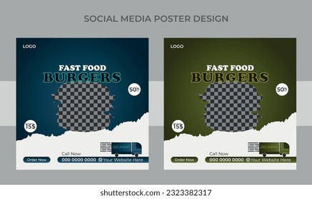 Media post template for food menu promotion Design. Food social media template. Vegetable, Restaurant discount food Burger.