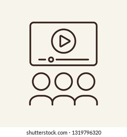 Media presentation line icon. Group of people in front of the screen, Advertising concept. Vector illustration can be used for topics like marketing, digital