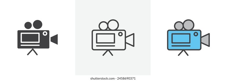 Media Production Icon Set. Video camera vector symbol. Film recording and live broadcast sign.