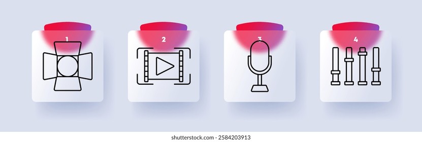 Media production set icon. Studio light, film, microphone, sound mixer