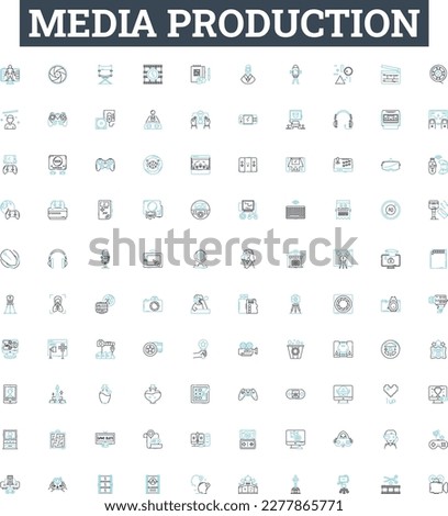 Media production vector line icons set. Filming, Animation, Editing, Post-Production, Photoshoots, Direction, Casting illustration outline concept symbols and signs Stockfoto © 