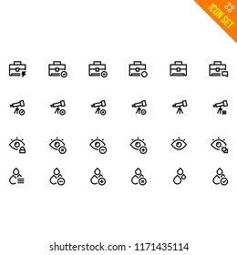 Media Related Icon set. Contains such Icons as Case, Telescope, Eye, Fill. Vector Flat Icon Set in Line Style for Mobile application or Web site