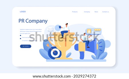 Media relations web banner or landing page. Producing the news and brand advert in mass media. Maintenance of a company reputation through press. Flat vector illustration