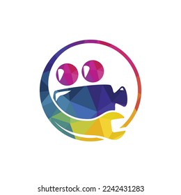 Media repair vector logo design template. Video camera with wrench icon logo design.