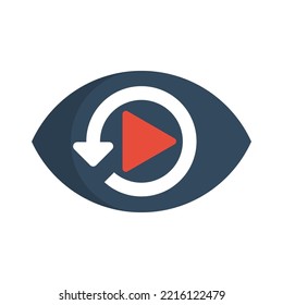 Media review concept icon. Visual illustration of eye with circular arrow  play button.